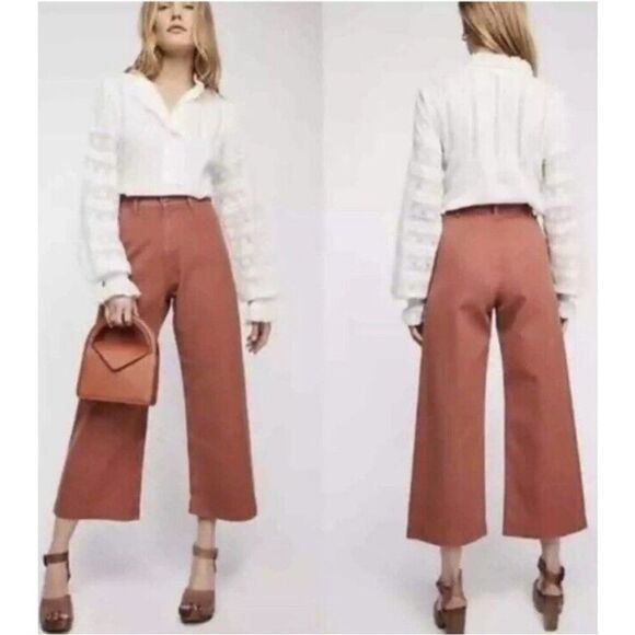 Free People We the Free Pants 26 Brown Patti Crop High Rise Wide Leg Cotton - Picture 1 of 6